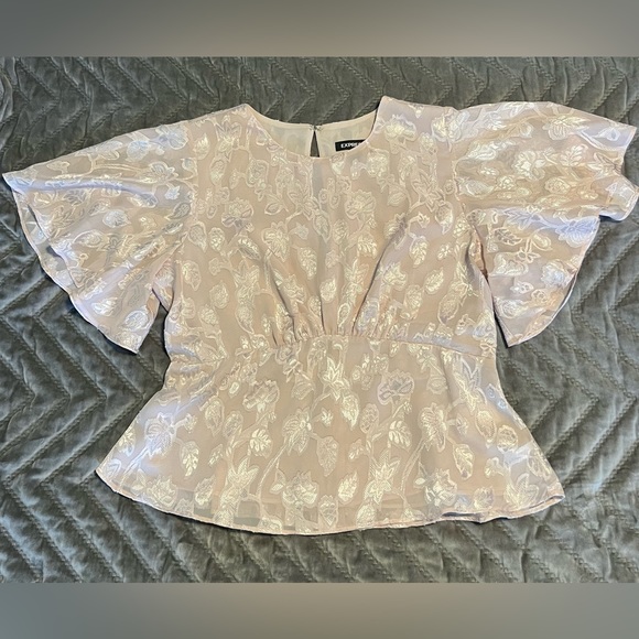 EXPRESS | Shimmery Peplum Pink Top - Picture 1 of 7